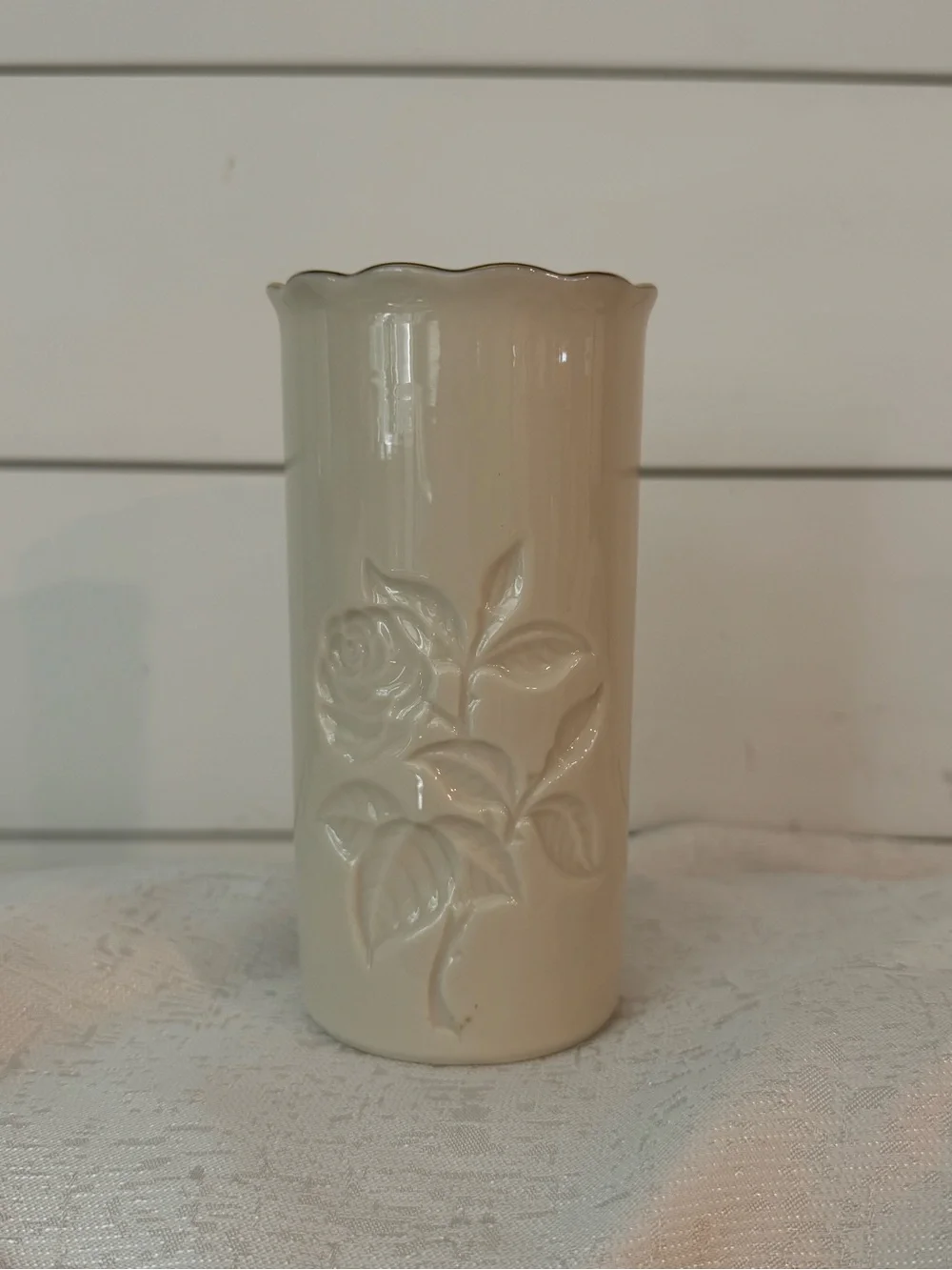 Lenox Cream Floral Embossed Ceramic Vase